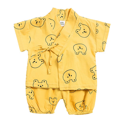 Pyjama Kimono Bébé en Coton Doux - Ensemble Été Confortable pour Filles et Garçons