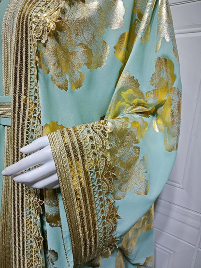 Ensemble Abaya Kimono Long Femme Style Bohème Chic Brodé