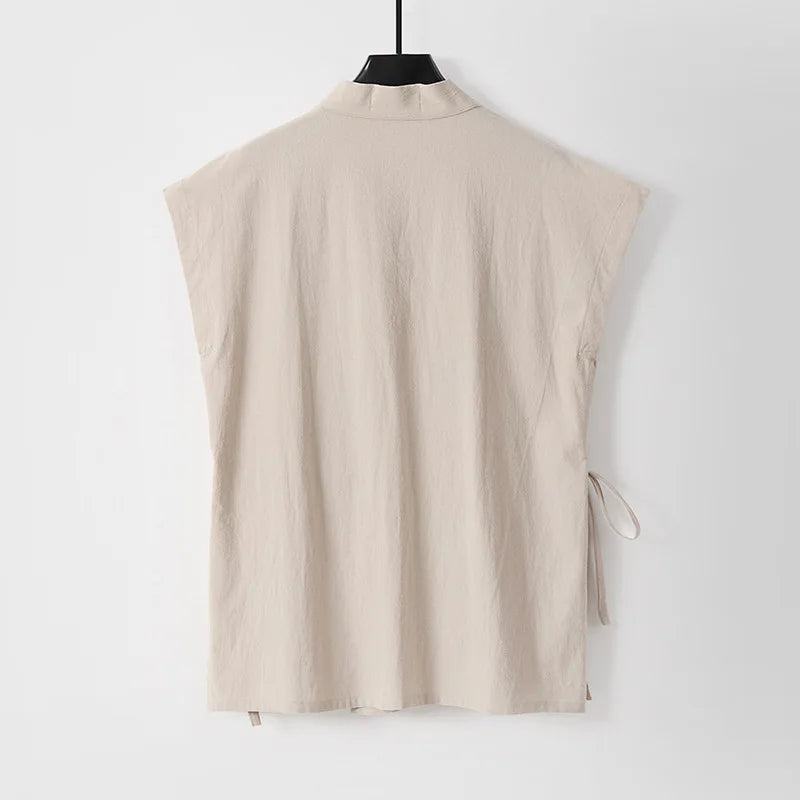 Cardigan V-Neck Sans Manches en Coton et Lin pour Homme - Style Casual