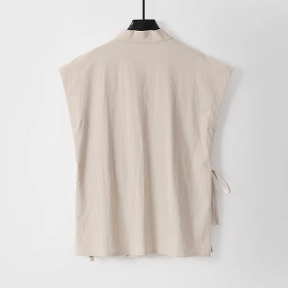 Cardigan V-Neck Sans Manches en Coton et Lin pour Homme - Style Casual