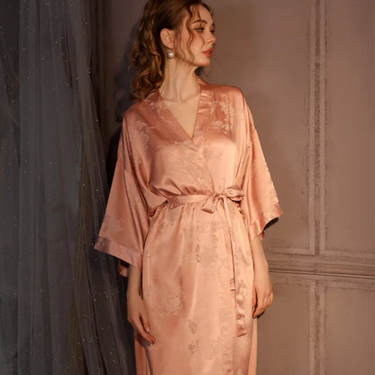 Kimono Long Fleuri Femme en Satin Doux et Léger