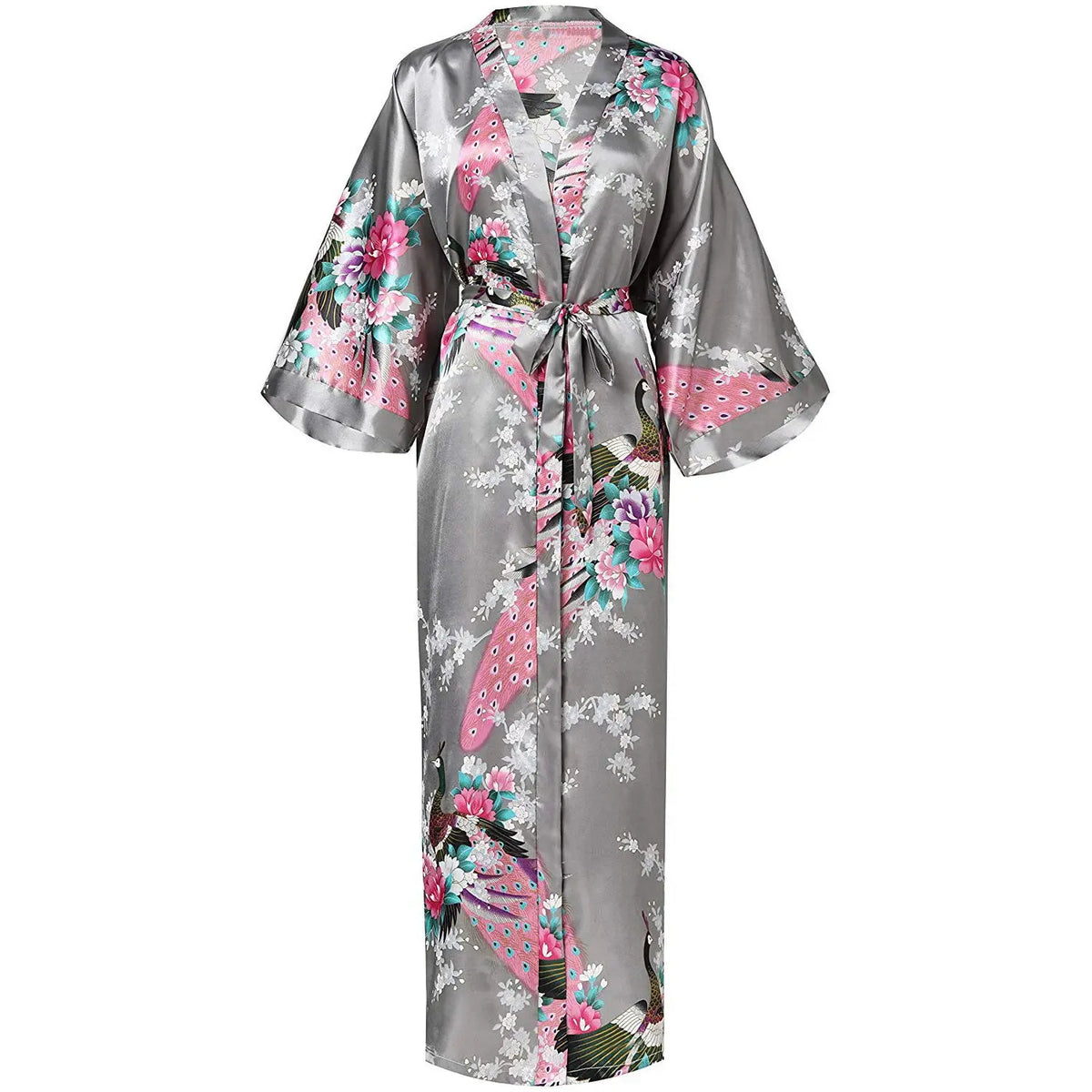 Kimono Long Fleuri Femme en Satin Doux et Léger