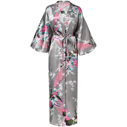 Kimono Long Fleuri Femme en Satin Doux et Léger