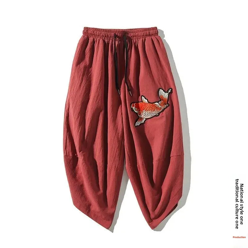 Pantalon court d'été ample en lin pour homme - style chinois