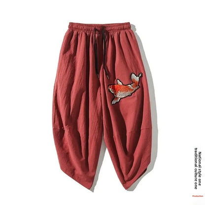Pantalon court d'été ample en lin pour homme - style chinois