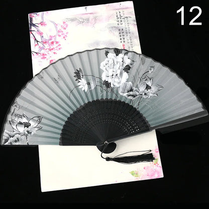Éventail Pliant Vintage Style Chinois en Soie et Bambou