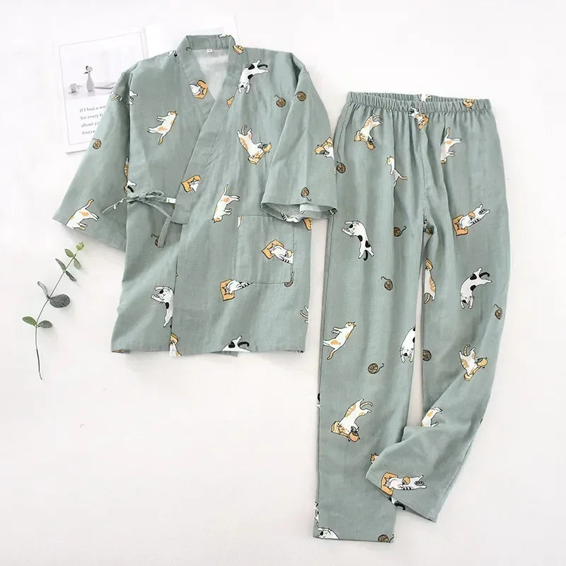 Pyjama Femme en Coton Imprimé chat - Confort Printemps