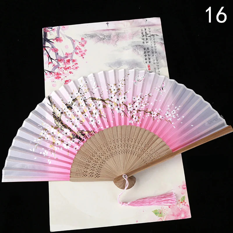 Éventail Pliant Vintage Style Chinois en Soie et Bambou