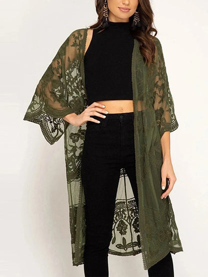 Kimono Mi-long Femme Style Bohème Chic - Transparent et Fleuri