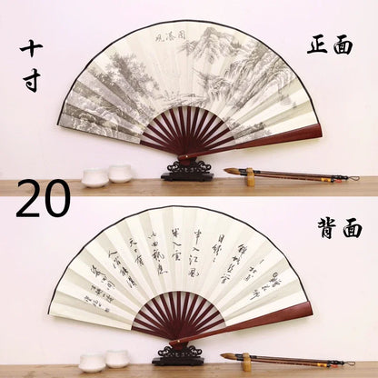 Éventail Pliant Chinois en Bambou et Soie - Style Ancien