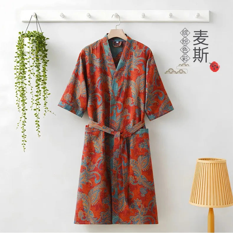 Kimono Mi-long Imprimé en Coton pour Femme