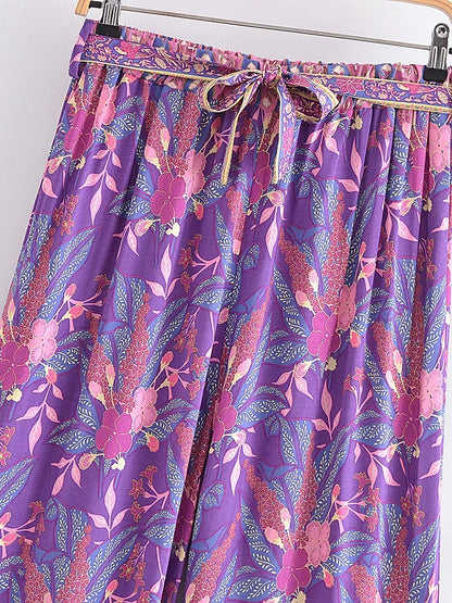 Ensemble Bohème Fleuri Femme : Haut et Pantalon Large