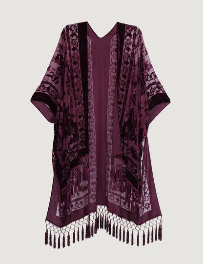 Kimono Court Fleuri en Nylon et Velours
