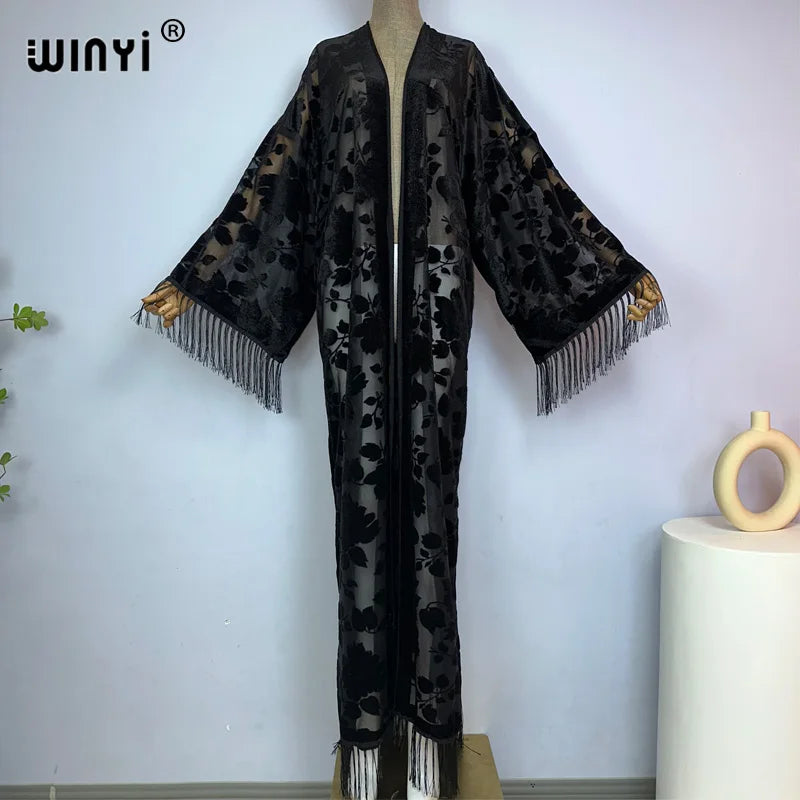 Kimono Long Imprimé Polyester pour Femme - Style Décontracté