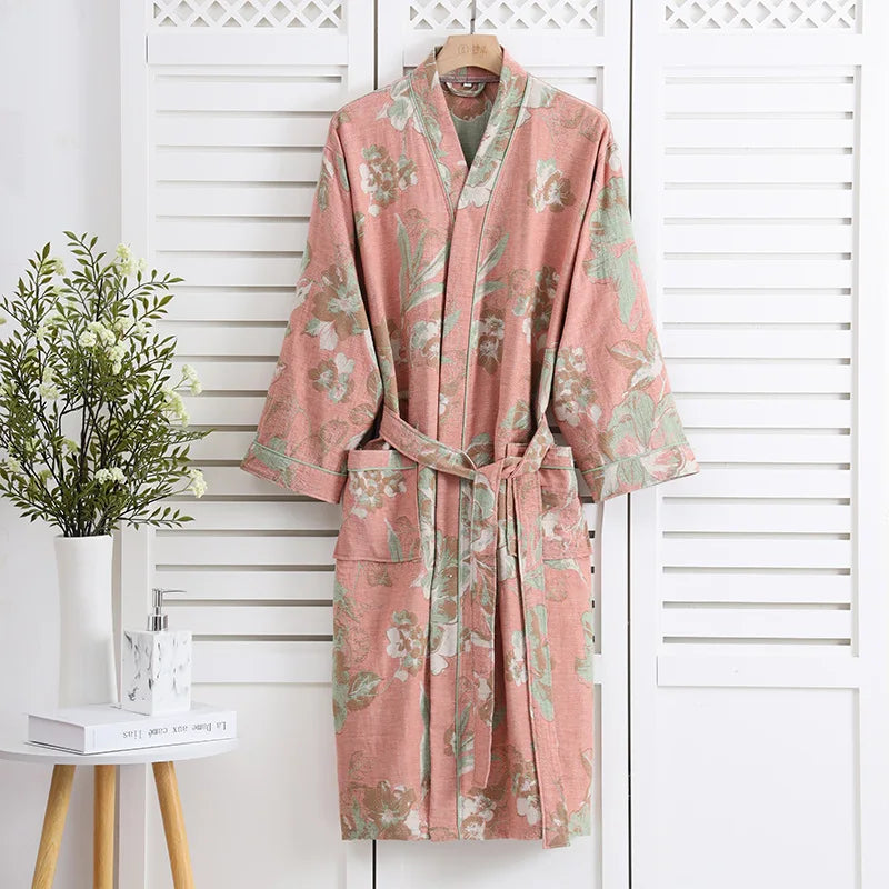 Kimono Mi-long Fleuri pour Femme en Coton - Confort et Style