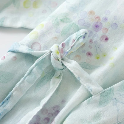 Pyjama Femme en Coton à Manches Courtes et Motif Floral