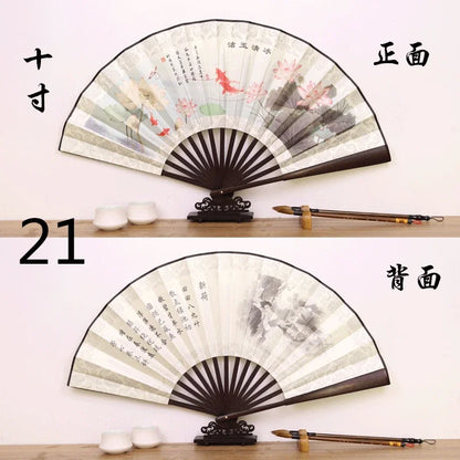 Éventail Pliant Chinois en Bambou et Soie - Style Ancien