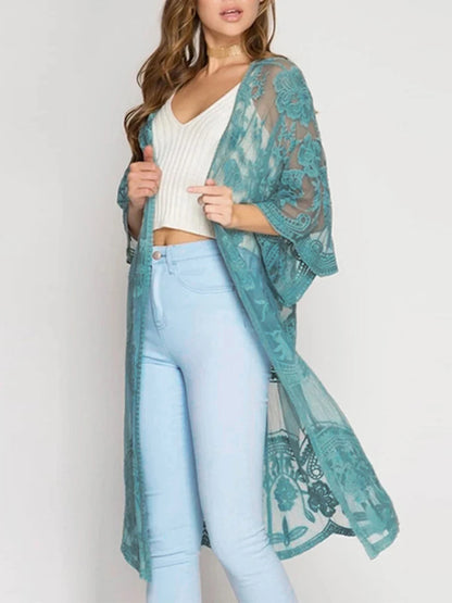 Kimono Mi-long Femme Style Bohème Chic - Transparent et Fleuri