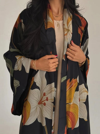 Kimono Long Abaya Femme avec Foulard - Style Casual Léger