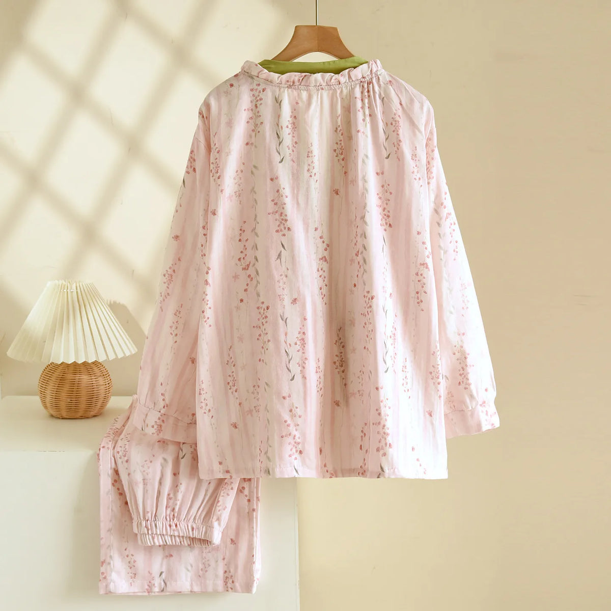 Ensemble Pyjama Long Femme en Coton à Manches Longues et Imprimé Floral