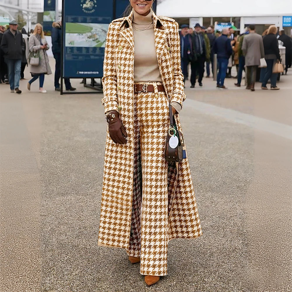 Ensemble Veste et Pantalon Pied-de-Poule Élégant pour Femme