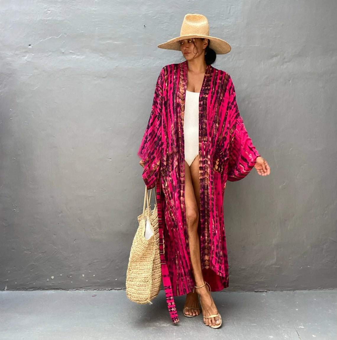 Kimono Long Femme Style Bohème- Motif Tie and Dye