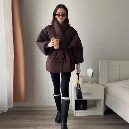 Doudoune Femme Chaude avec Capuche et Fermeture par Ceinture