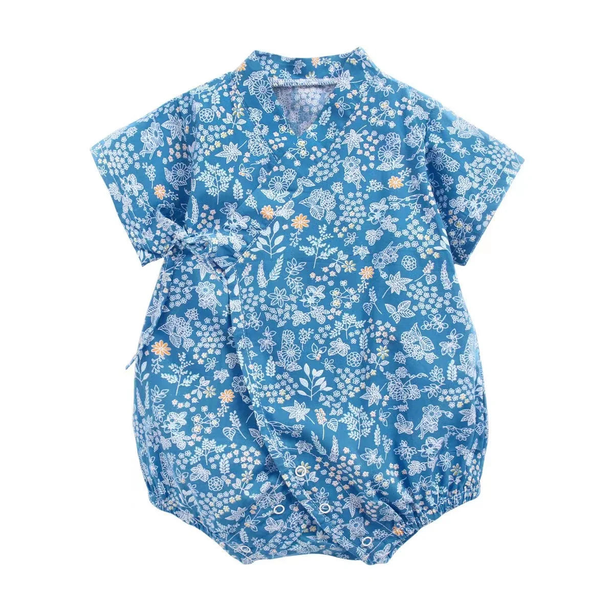 Barboteuse Bébé Fille Fleurie en Coton - Style Kimono Été