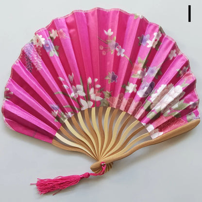 Éventail Vintage Pliant en Soie et Bambou - Style Traditionnel