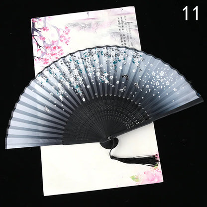 Éventail Pliant Vintage Style Chinois en Soie et Bambou