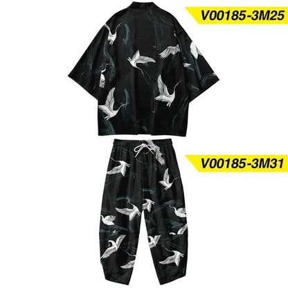 Ensemble Kimono Homme Léger Motif Oiseaux