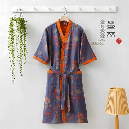 Kimono Mi-long Imprimé en Coton pour Femme
