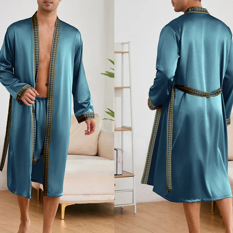 Kimono Mi-long Homme en Satin Doux et Confortable