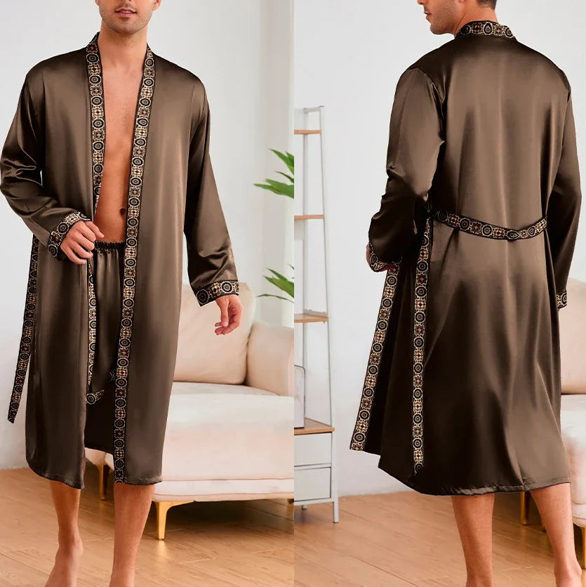 Kimono Mi-long Homme en Satin Doux et Confortable