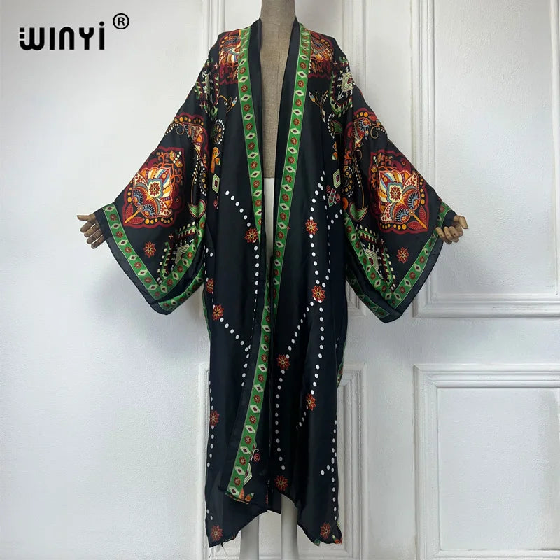Kimono Long Bohème Imprimé Polyester Femme