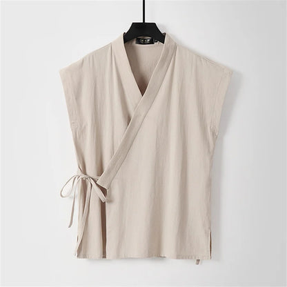 Cardigan V-Neck Sans Manches en Coton et Lin pour Homme - Style Casual