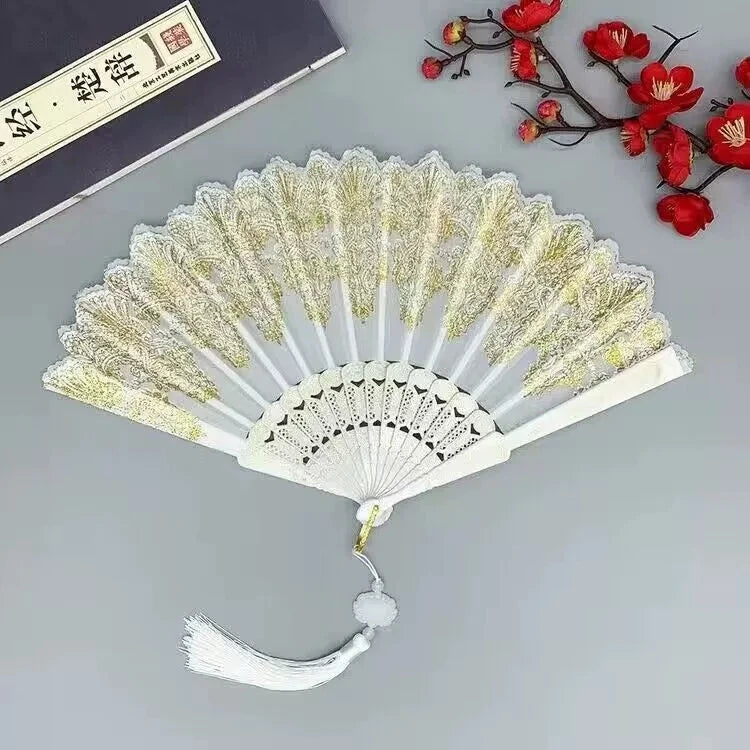 Éventail Pliant Vintage avec LED - Idéal pour Soirées et Spectacles