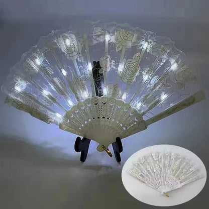 Éventail Pliant Vintage avec LED - Idéal pour Soirées et Spectacles