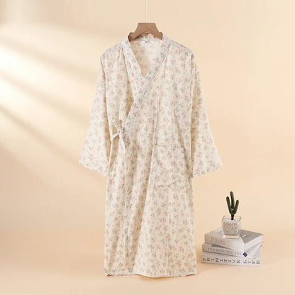 Kimono Chemise de Nuit en Coton Fleuri