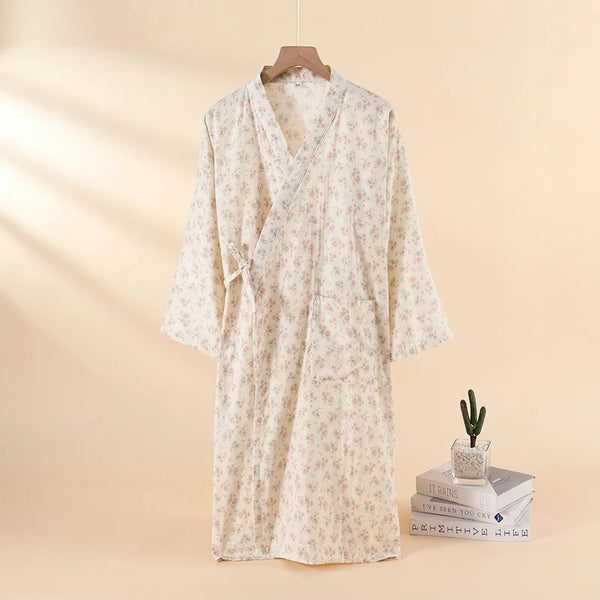 Kimono Chemise de Nuit en Coton Fleuri