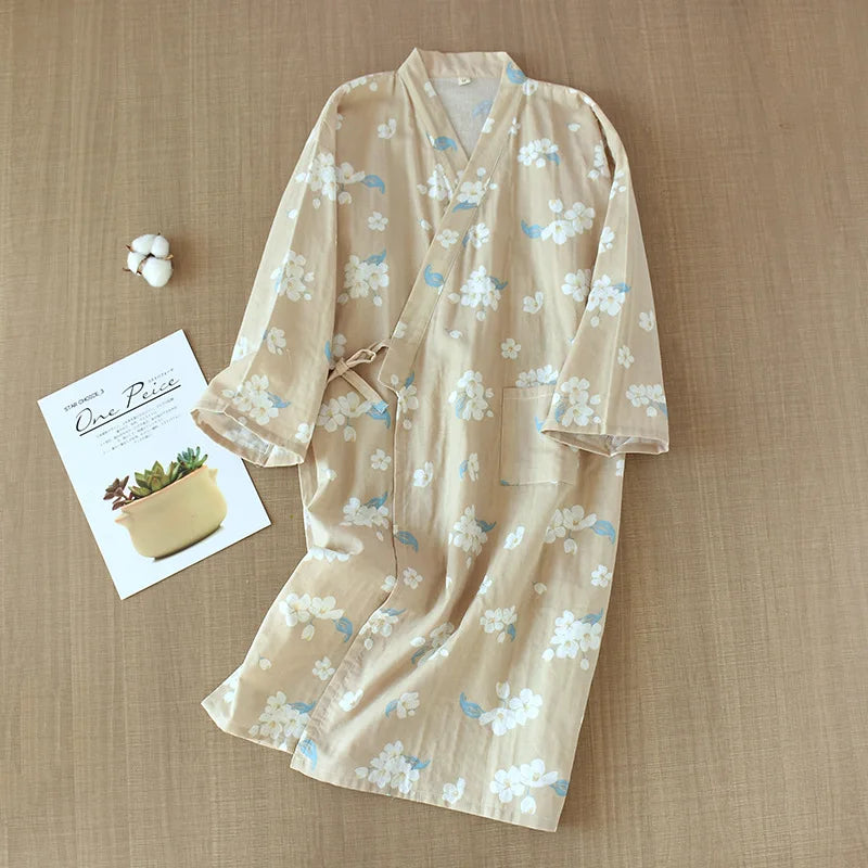 Kimono léger en coton pour femme fleuri