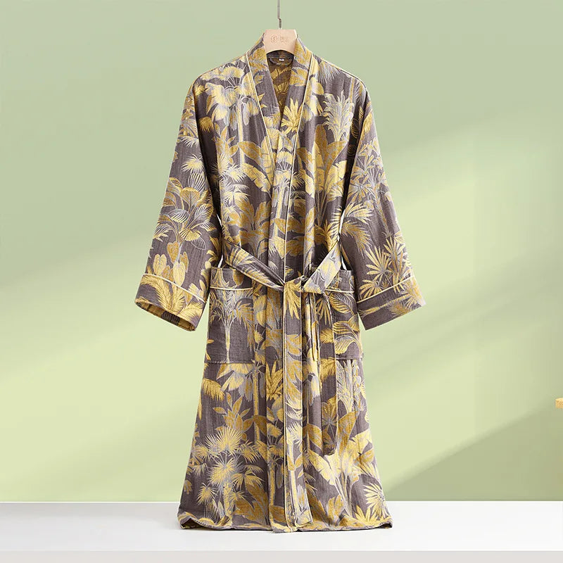 Kimono Mi-long Fleuri en Coton pour Femme - Style Décontracté