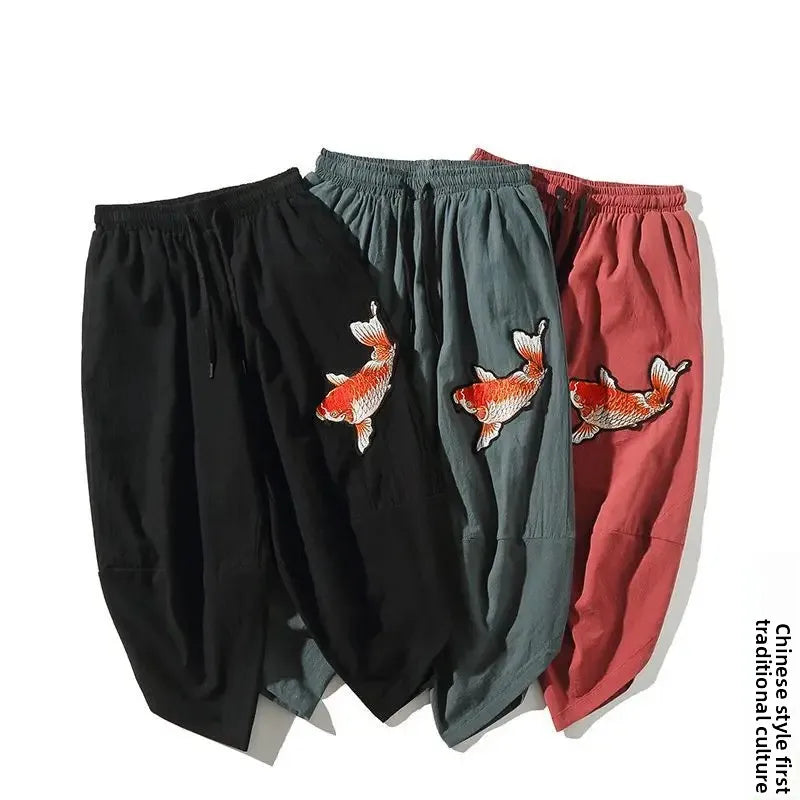Pantalon court d'été ample en lin pour homme - style chinois
