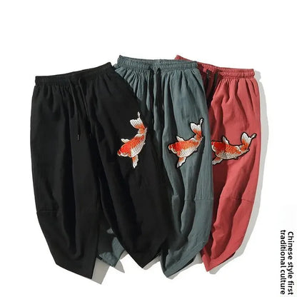 Pantalon court d'été ample en lin pour homme - style chinois