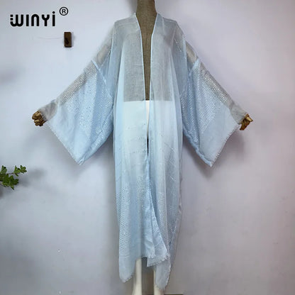 Kimono Long Bohème Imprimé pour Femme - Style Léger et Transparent