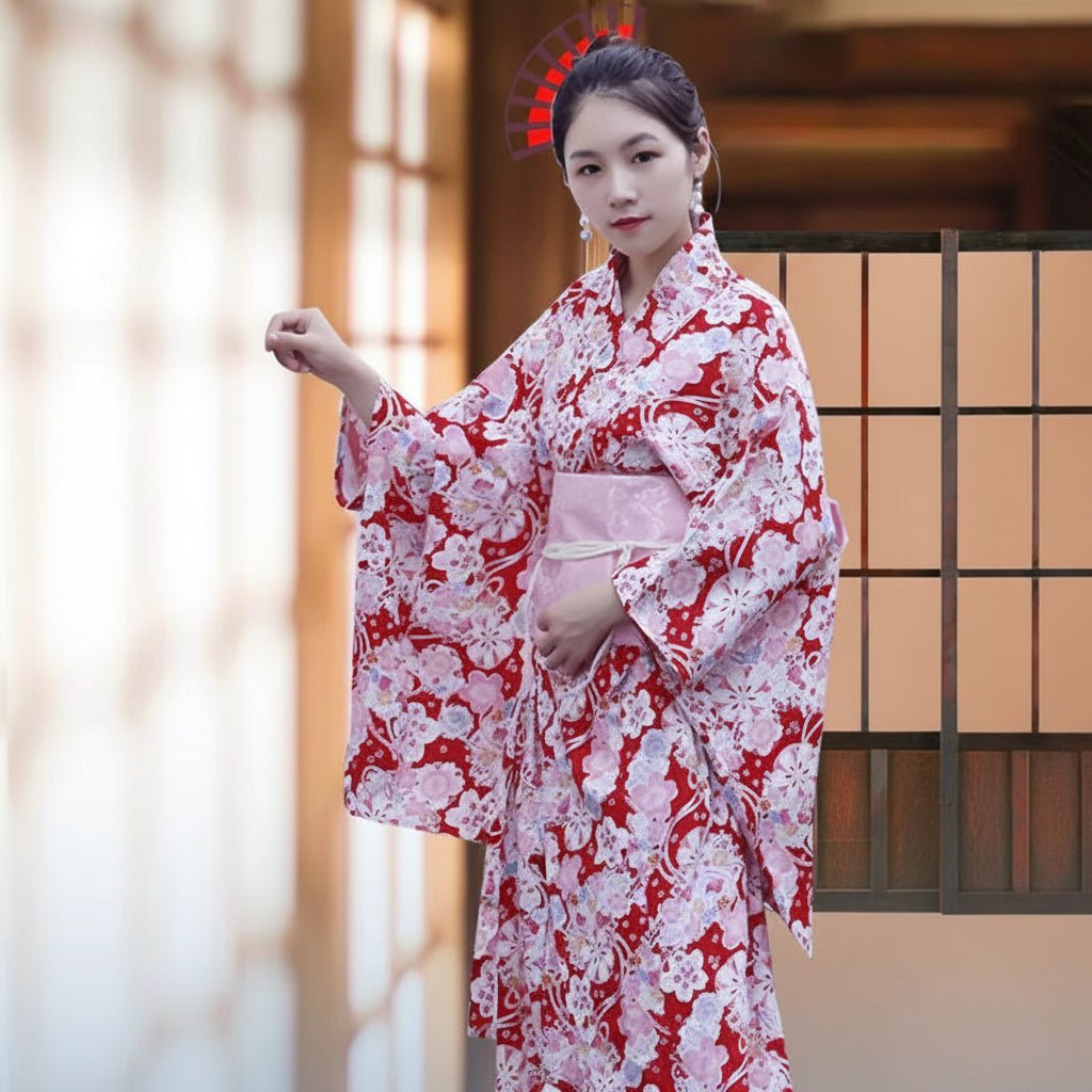 Kimono Traditionnel Femme en Satin - Taille Unique