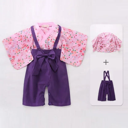 Ensemble Kimono et Pantalon Bébé Fille Style Japonais Floral