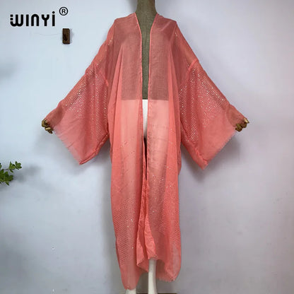 Kimono Long Bohème Imprimé pour Femme - Style Léger et Transparent