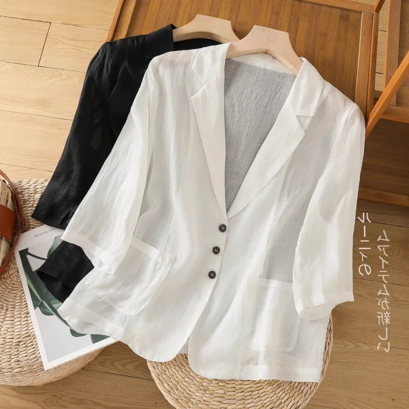 Blazer Femme Uni à Manches Courtes - Style Décontracté