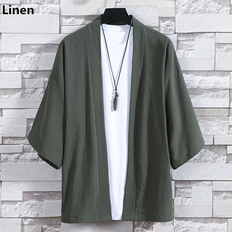 Kimono Court Mixte en Coton et Lin
